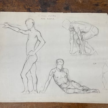 Vintage Pencil Drawings Male Models | Male Figure Drawing | Pencil Sketch Male Nude | Composition Seated Standing Men Artwork Men Art 
