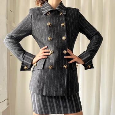 90s Contrast Stripe Mini Skirt Suit