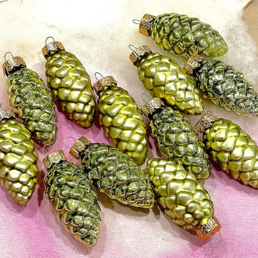 VINTAGE: 10pcs - Small Glass Pinecone Ornaments - Blown Figural Glass - Mercury Ornament - Feather Tree - Christmas, Holiday 
