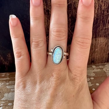 ADJUSTABLE OPAL Sterling Silver and Lab Opal Ring | Navajo Style Handmade Jewelry, Native American Southwestern | Adjustable Ring 