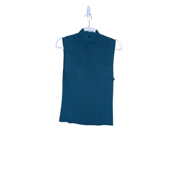 Vintage DFA Blue Metallic Silk Lurex Sleeveless Blouse Sweater, Plus Size 2X 