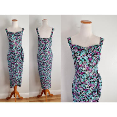 Vintage Floral Wrap Dress - 90s Sheer Flower Print Summer Sundress - Size Medium 