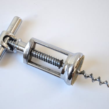 Vintage Italian Design Chrome Metal Corkscrew Wine Opener 