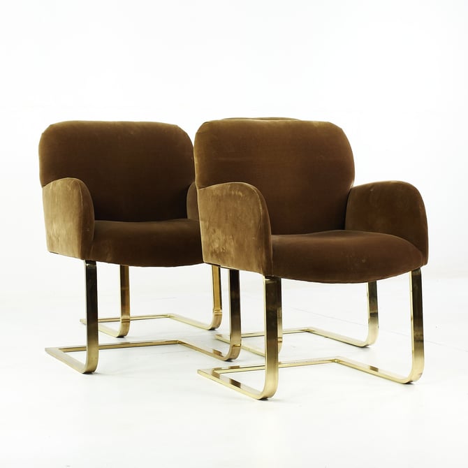 Milo Baughman Mid Century Cantilever Brass Dining Chairs - Set of 4 - mcm 