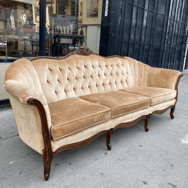 Plushly Perfect | Vintage French Sofa with Channeled and Button Seat Back