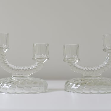 Vintage Double Glass Candlestick Set 