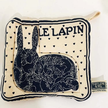Vintage Rabbit Pot Holder Le Lapin Bunnies Navy Blue White Taylor & Ng Naughty Rabbits Bunny Erotic Hot Pad French 1970s 