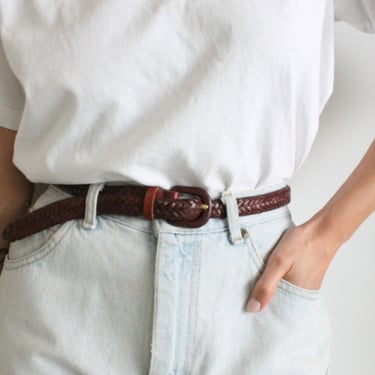 Vintage Brown Braided Leather Belt