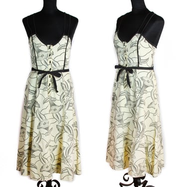 1970s Dress ~ Tropical Trumpet Vine Flower Cotton Sundress 