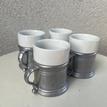Vintage Wilton RWP pewter mugs with ceramic inserts set 4 