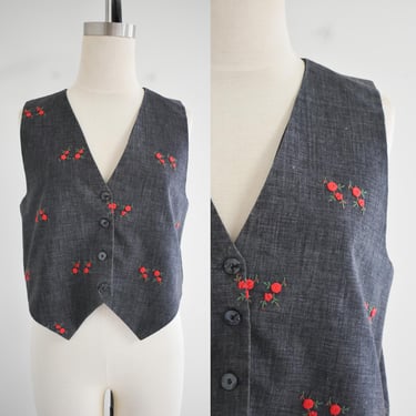 Vintage Rose Embroidered Vest 