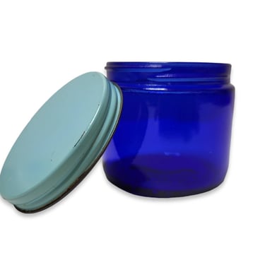 Vintage Noxzema Moisturizer Jar #6, Cobalt Blue Glass Jar w/ Lid, Old Skin Care Container, Face Cream Bottle, Powder Room Bedroom Decor 