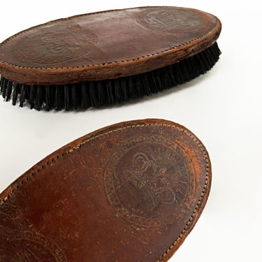 1900s Antique English Leather Horse Curry Brush, Trade Mark London 