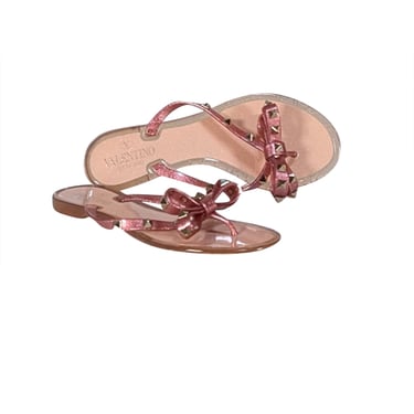 Valentino - Pink Glitter Transparent Studded Bow Tow Flip Flops Sz 8