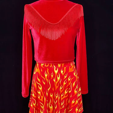 Hell Flames Skater Skirt- 2000's punker skirt- Hot Wheels Flare Skirt- Plus Size Skirt- Rave Outfit- Dance Costume- Unisex 
