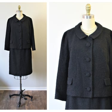 Vintage 1960s 60s Lilli Ann Mohair Boucle Black Suit 2 PC Jacket & Skirt San Francisco Waist 30 inches // Size US 8 10 Medium Lg 
