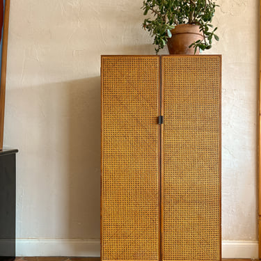 Cane Tall Mid Century Cabinet