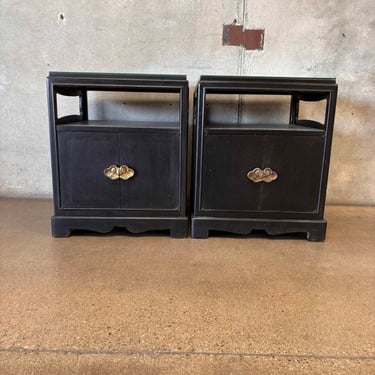 Pair of Black Nightstands With Original Brass Handles