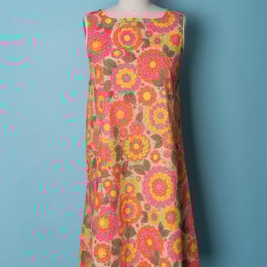 RARE 1960s Floral Print Sleeveless Paper Dress 