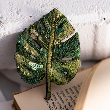 Embroidered Monstera Leaf Pin