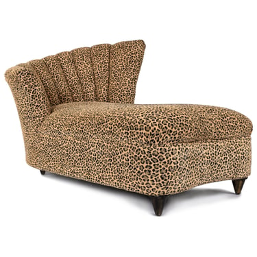 Vladimir Kagan Style Leopard Print Chaise Lounge with Channeled Fan Back 