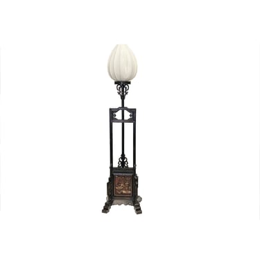 Vintage Chinese Brown Wood Floor Lamp Flower Vase Carving Base ws3765E 