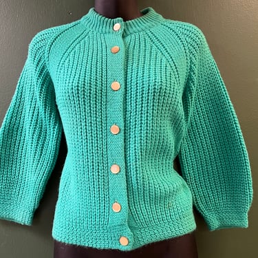 1950s green cardigan vintage chunky knit sweater medium 