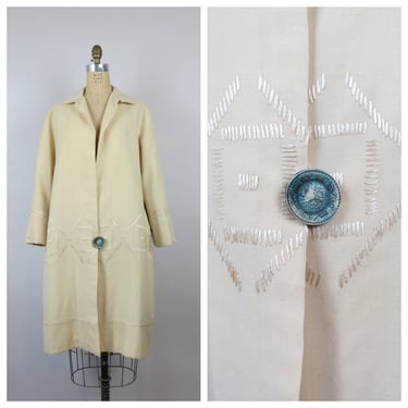 Antique vintage 1920s embroidered wool coat, duster, jacket, art deco, flapper 