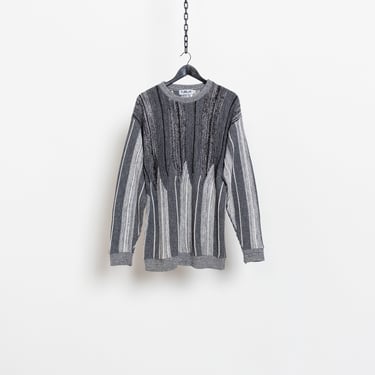 VINTAGE ACRYLIC SWEATER Charcoal Grey Heather Patterned Longsleeve Dad Sweater Knitwear 90's Oversize / Medium Large 