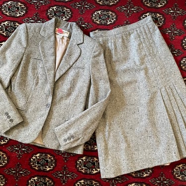 Vintage ‘80s Peabody House gray tweed suit | blazer & skirt set, early to mid 1980s ladies suit, S 