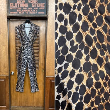 Vintage 1970’s Leopard Print Polyester Mod Disco Belted Jumpsuit, Leopard Print, Vintage Jumpsuit, Disco Style, Mod Style, Animal Print, 