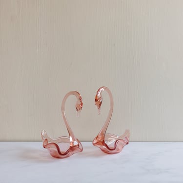 vintage french pink glass swan dishes