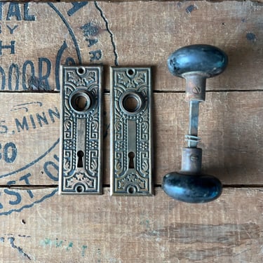 Pressed Door Plates with Porcelain Knobs Salvaged Hardware 