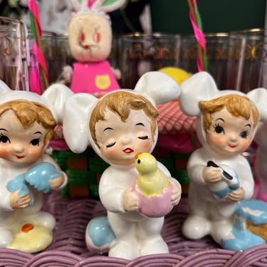 Japan Easter Snowbunnies vintage bunny kid figures set of three 