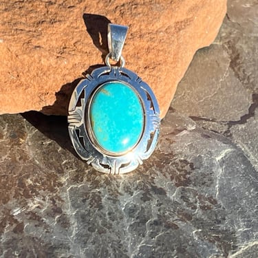 Vintage Southwest Sterling Silver and Turquoise Oval Shadowbox Pendant 