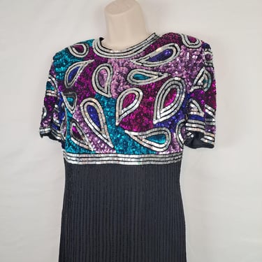 Vintage 80s Jewel Tone Sequined & Beaded Dress 