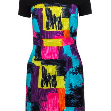 Trina Turk - Black & Multicolor Abstract Print Sheath Dress Sz 2