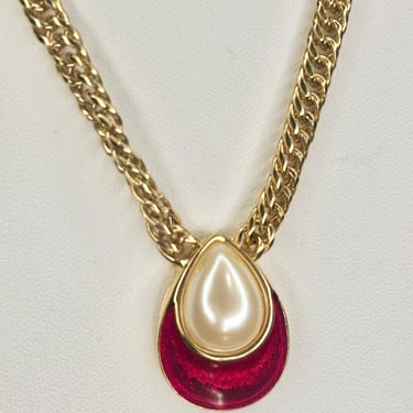 Vintage Monet Necklace Fold Time Link Imitation Peak Red Enamel Retro Jewelry 