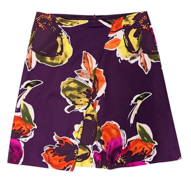 Trina Turk - Grape Purple w/ Multicolor Floral Print Faux Wrap Skirt Sz 4