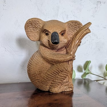 Vintage Wooden Koala Hand Carved Statue 