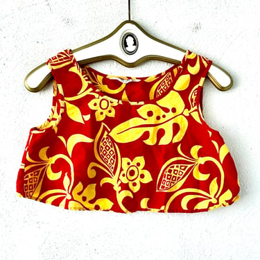 Vintage 60s 70s Hawaiian Crop Top Bright Floral Swing Shirt 1960s 1970s Hawaii Red Yellow Tank Top 