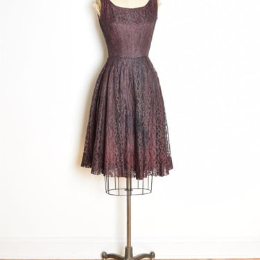 vintage 50s dress black-plum faded lace fit n flare party cocktail dress XXS clothing 