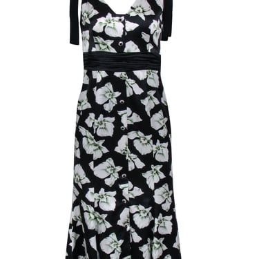 Cinq a Sept - Black w/ White Floral Print Silk Mermaid Dress Sz 4
