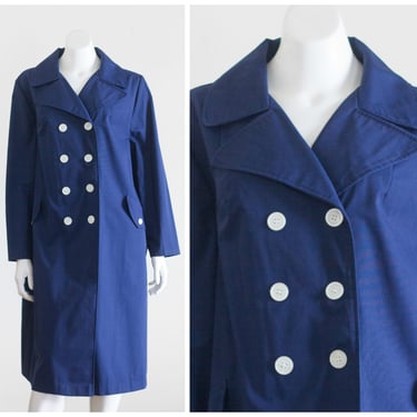 Vintage Dark Blue Double-Breasted Lightweight Trench Coat 
