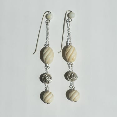 Coral Shell Long Earrings in Silver