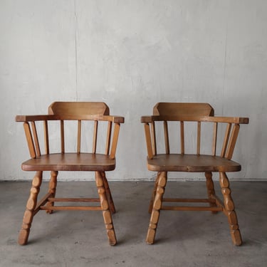 Pair of Antique Wooden Barrel Arm Chairs Chairs 