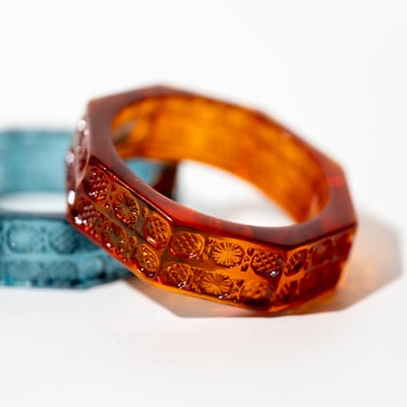 Etched Amber Resin Hexagonal Bangle