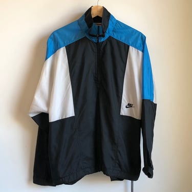 1990s Nike Gray Tag Black/Blue/Gray Half-Zip Windbreaker Jacket