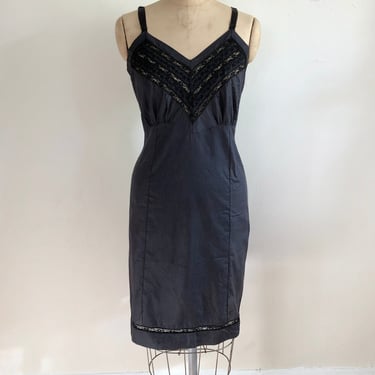 Black Lace Inset Dress Slip - 1950s 