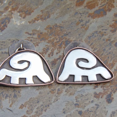 Vintage Taxco Modernist 980 Silver and Copper Cuff Links c. 1940's 